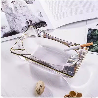 Crystal Glass Gold Rim Ashtray Prevent Fly Ash