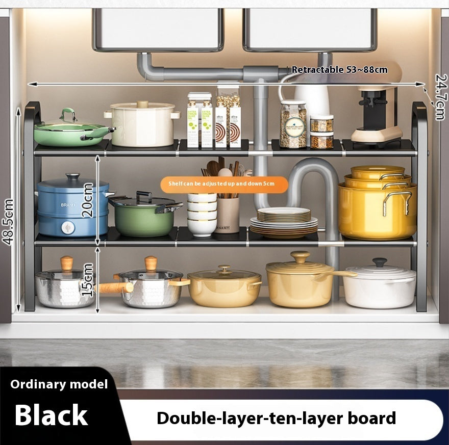 Kitchen Retractable Sink Rack Storage Layered