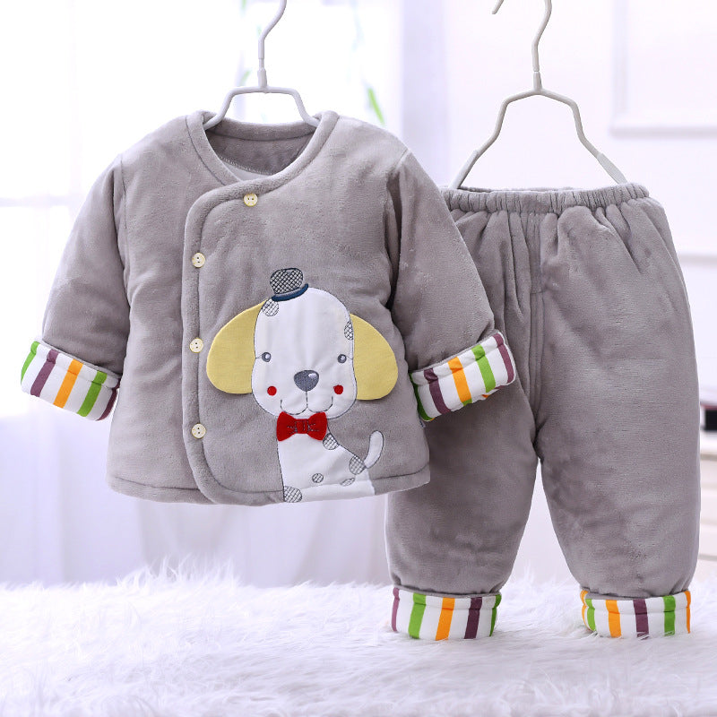 Manteau bébé en coton rembourré Hiver épais veste en coton suédé matelassée Deux vêtements d'hiver pour nouveau-nés