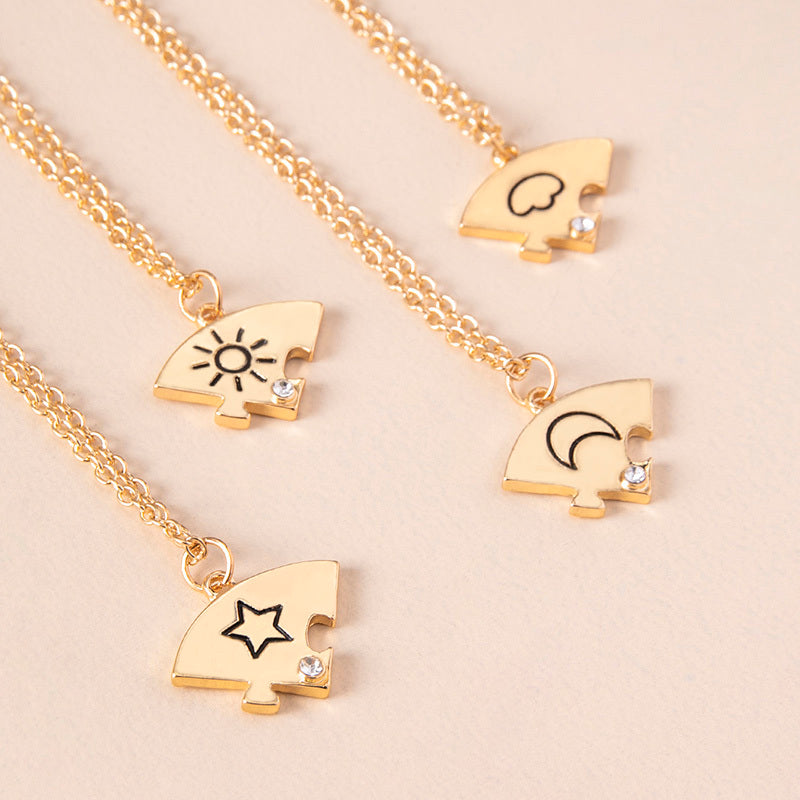 Jigsaw Puzzle Sun Cloud Star Moon Rhinestone Necklaces For Best Friends Sisters Brothers