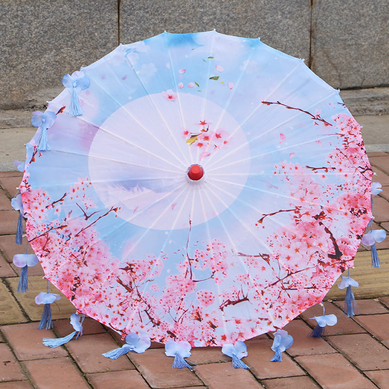 Ancient Costume Silk Cloth Tassel Petal Umbrella