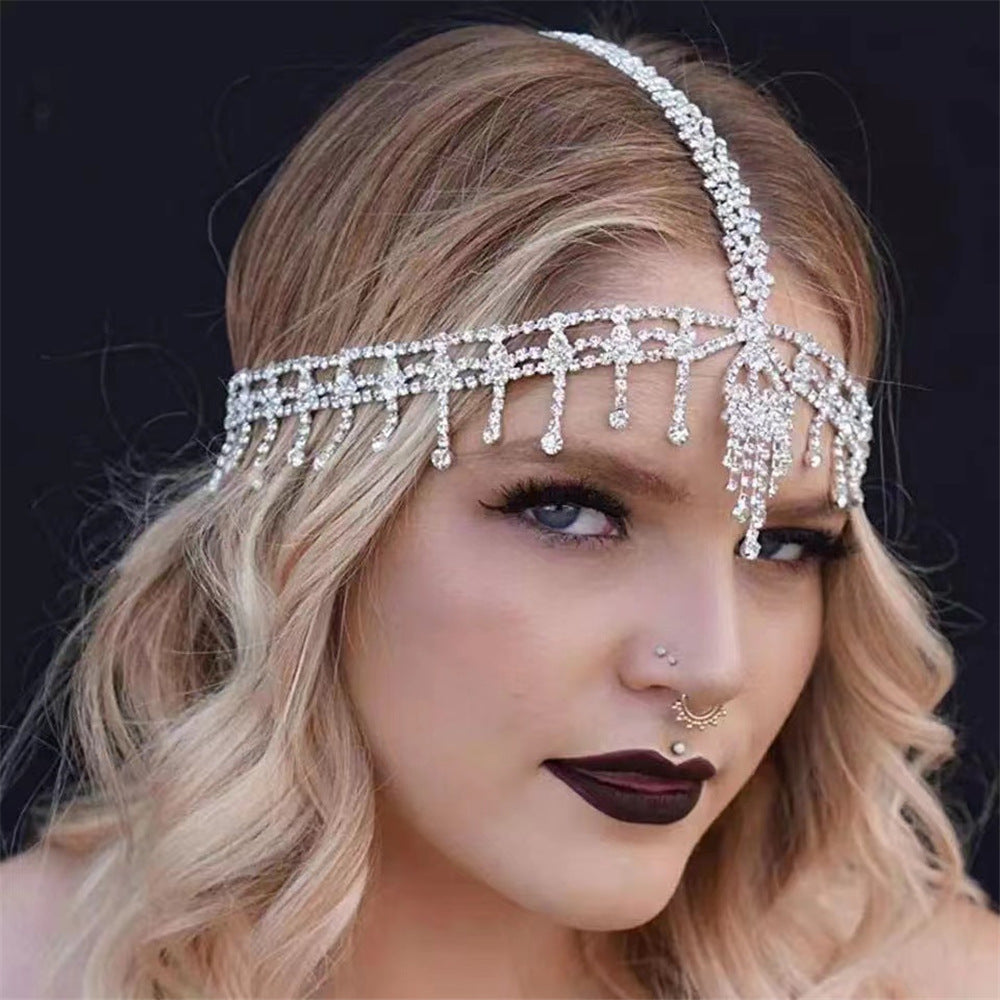 Full Diamond Water Drop Fringe Hair Chain Rhinestone Forehead Chain Hair Accessories
