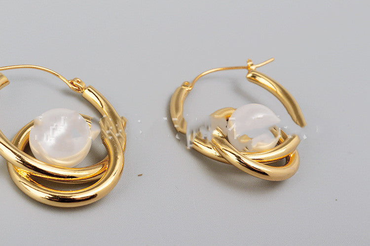 Trendy Quality Golden Pearl Cross Double Circle Earrings For Women