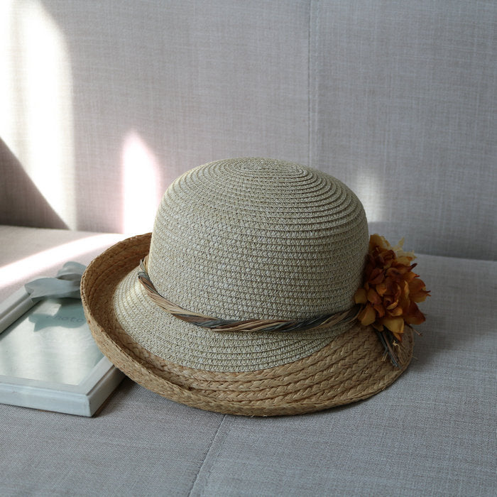 Resort Sun Shade Half Rolled Edge Flower Bowler Hat