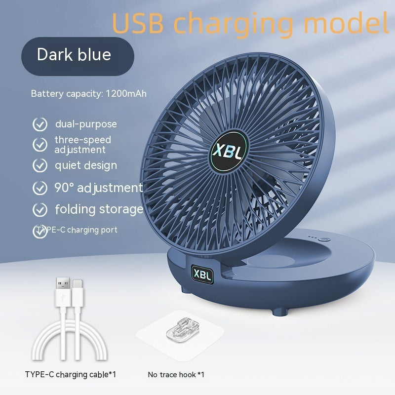 Small Electric Fan Rechargeable Night Light Portable Summer Cartoon Moving Student Bed Head Wall Desktop Mini