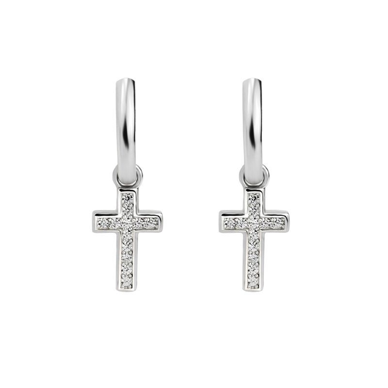 Sterling Silver Cross Ear Ring Men And Women Hip Hop Inlaid Zircon