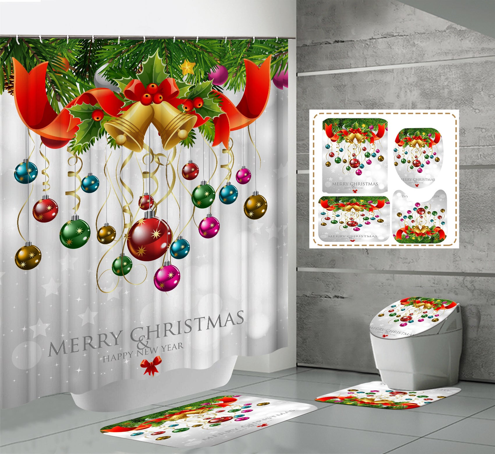 Printed Waterproof Polyester Bathroom Jingling Bell Partition Shower Curtain