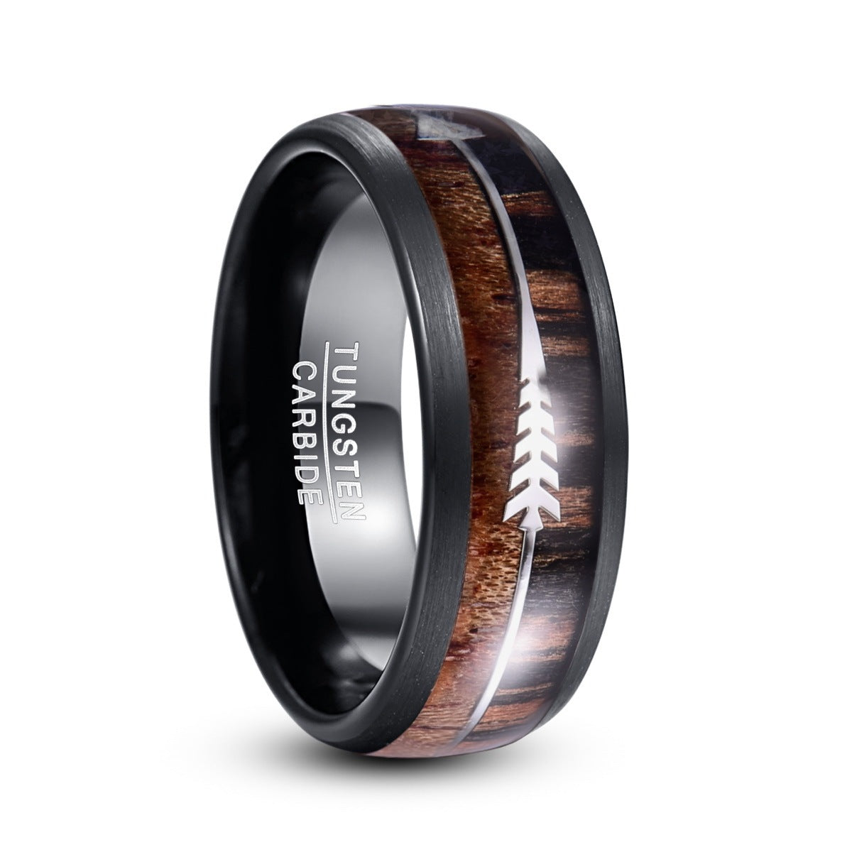 8mm Dome Inlaid Locust Wood Black Walnut Silver Arrow Arrow Plated Black