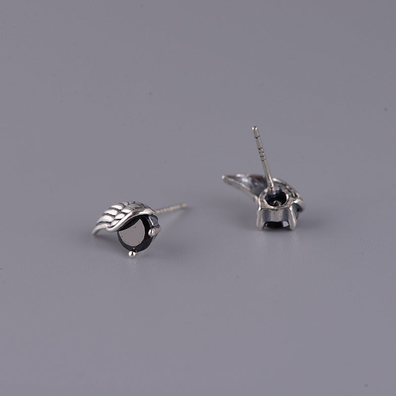 S925 Silver Retro Unisex Fashion Angel Wings Stud Earrings