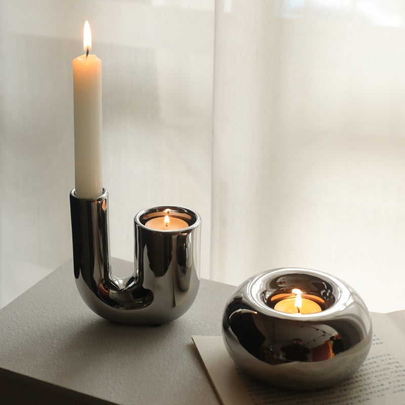 Décoration d'intérieur moderne, simple et luxueuse, en céramique géométrique plaquée argent.