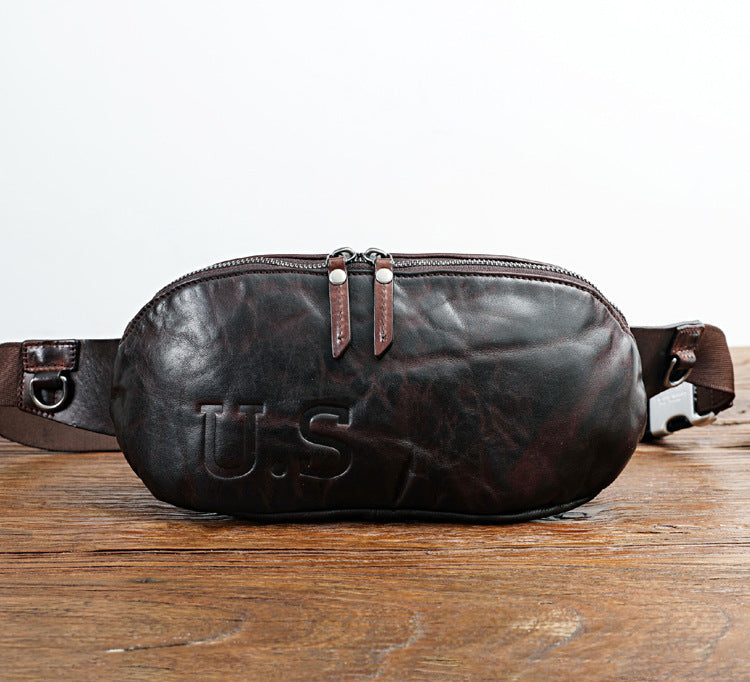 First Layer Cowhide Men's Chest Leather Wash Made Old Shoulder Bag