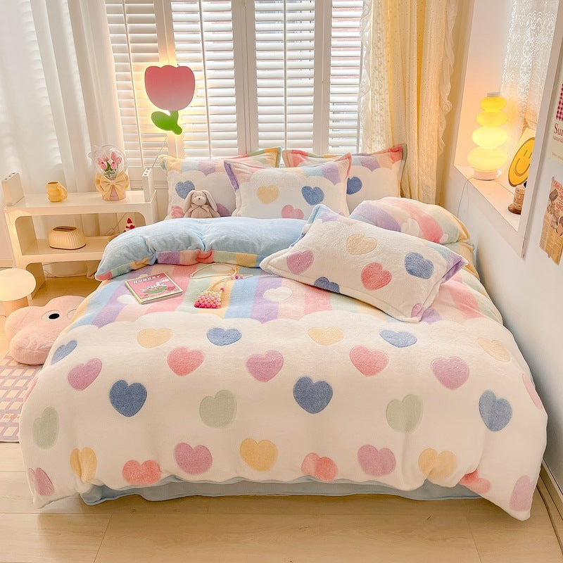 Winter Thickened Fleece Four-piece Set