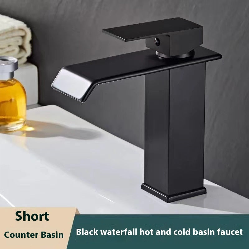 Stainless Steel European Style Waterfall Faucet Black Gold Paint Hot And Cold Basin Faucet