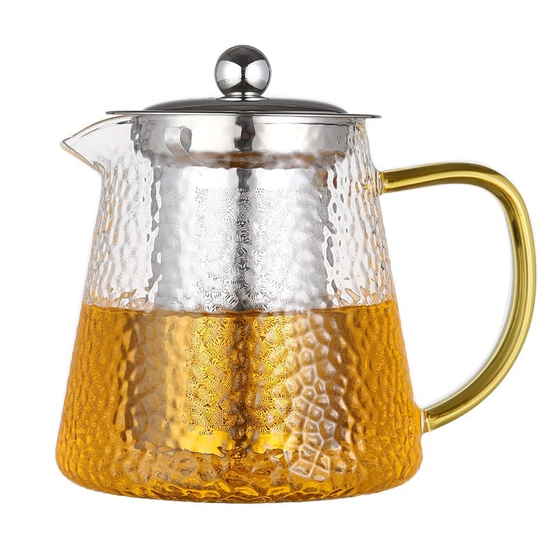 Théière en Verre Ultra Épais Infuseur à Thé Grande Taille Transparent Filtre en Acier Inoxydable Fleurs et Plantes Résistantes à la Chaleur