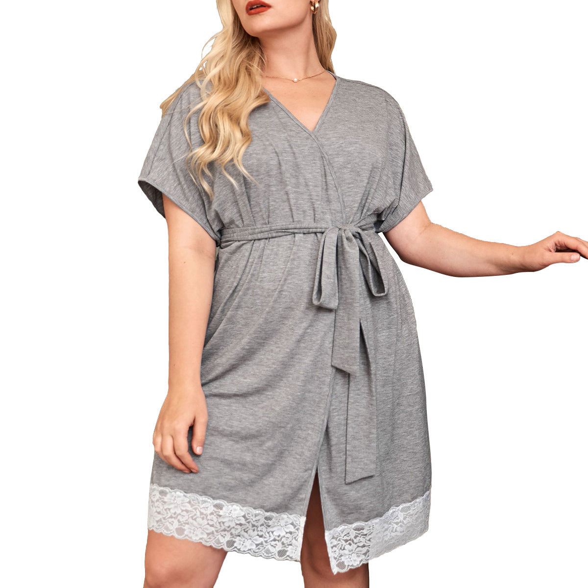 Plus Size Ladies' Homewear Pajamas Lace Loose Cotton Short Sleeve Bathrobe Home Leisure Nightgown