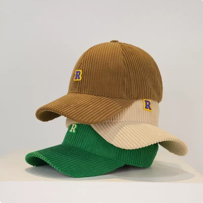 Women's Corduroy R Letter Baseball Cap Hat