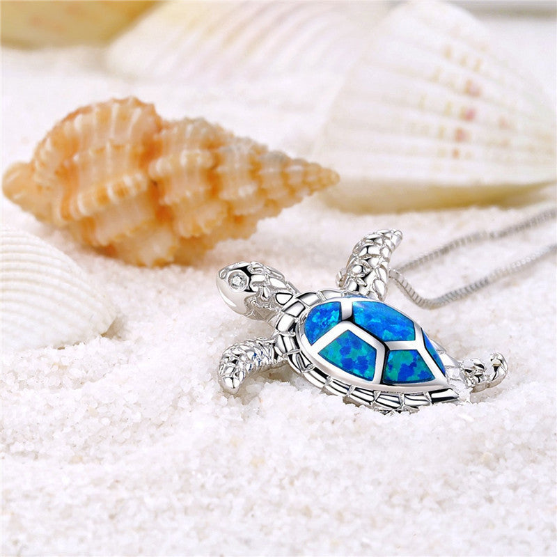 Women's European And American Fashion Blue Opal Turtle Necklace