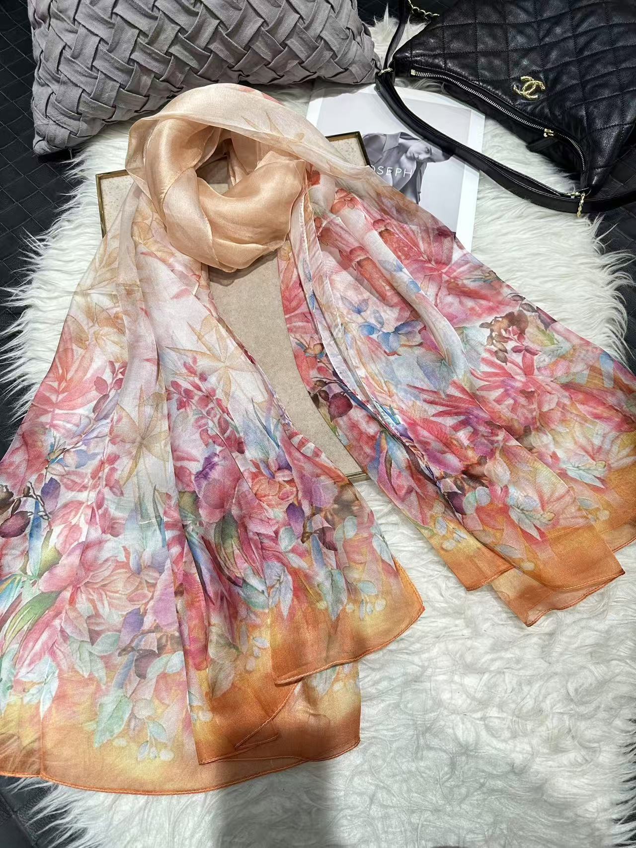 Mulberry Silk Chiffon With Digital Printlightweight Airy And Flowy Summer Sheer Scarf