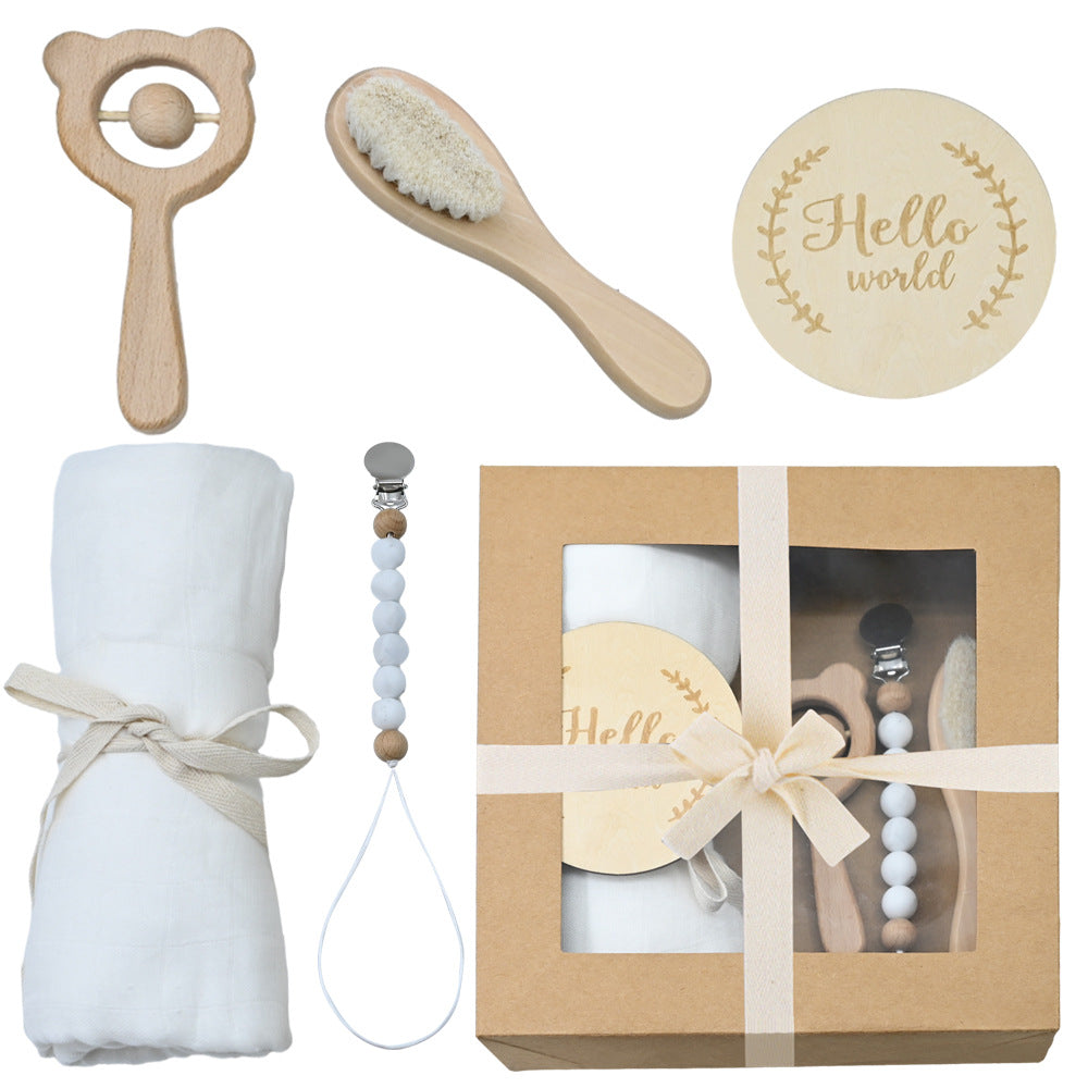 Baby Crochet Wooden Rattle Suit Birth Gift Box Fork Baby Newborn And One Month Old Gift