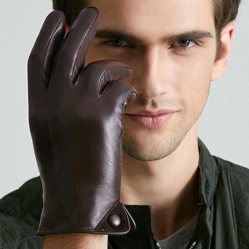 Leather Gloves Men's Winter Touch Screen Sheepskin