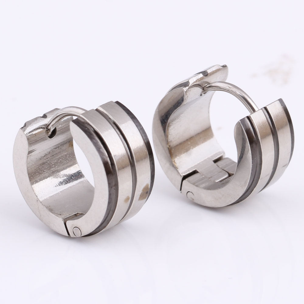 Titanium Steel Double Row Frosted Stainless Steel Earrings