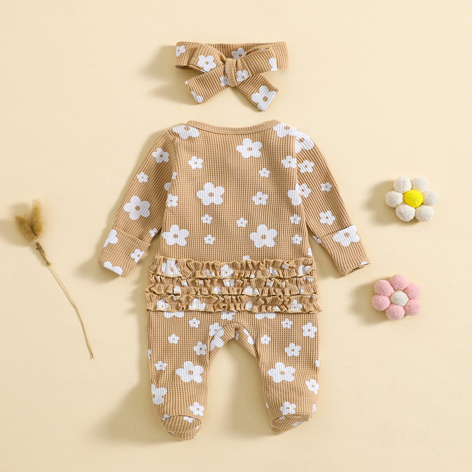 Waffle Print One-piece Crawling Suit
