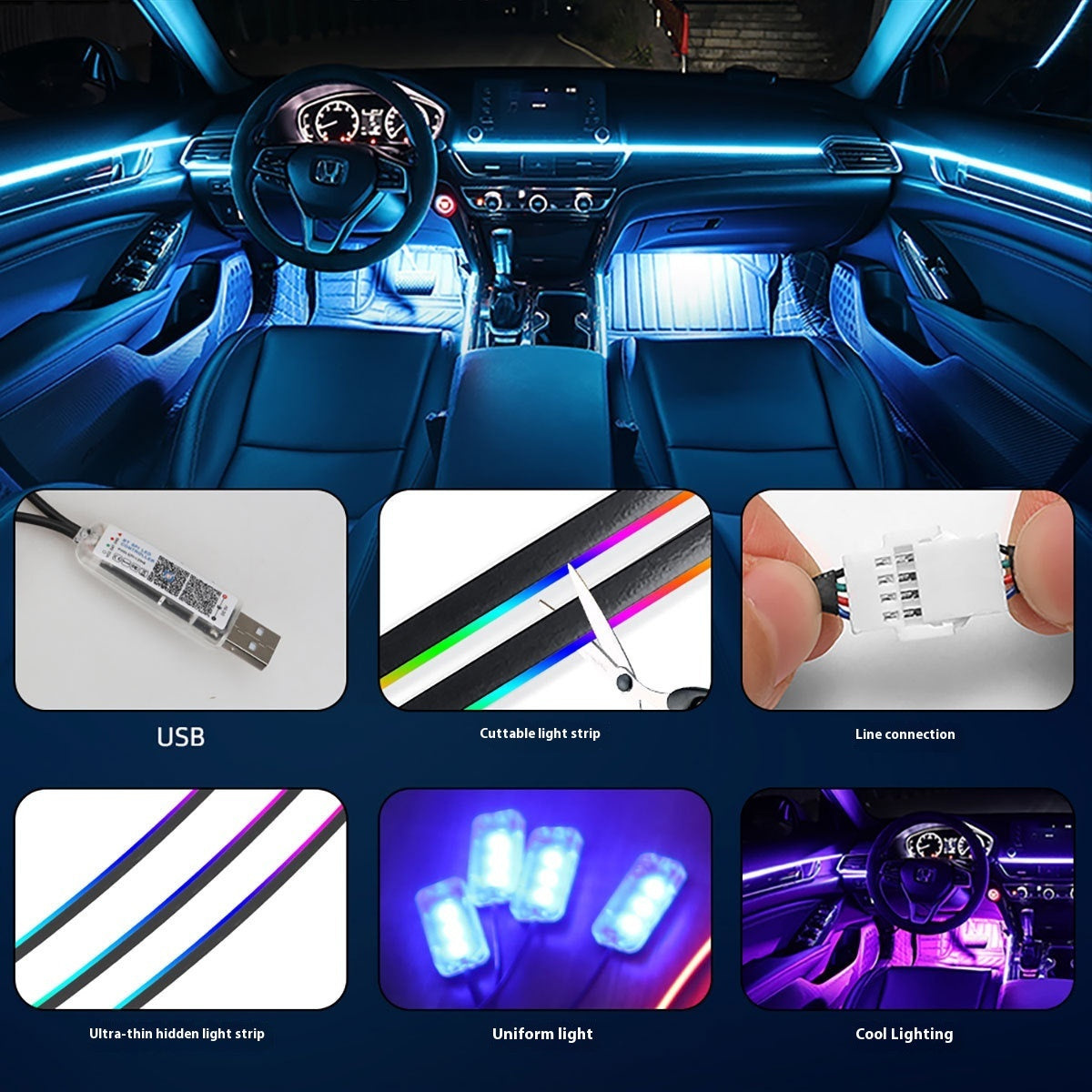 Magic Color Car Interior Central Control Ambience Light Modification