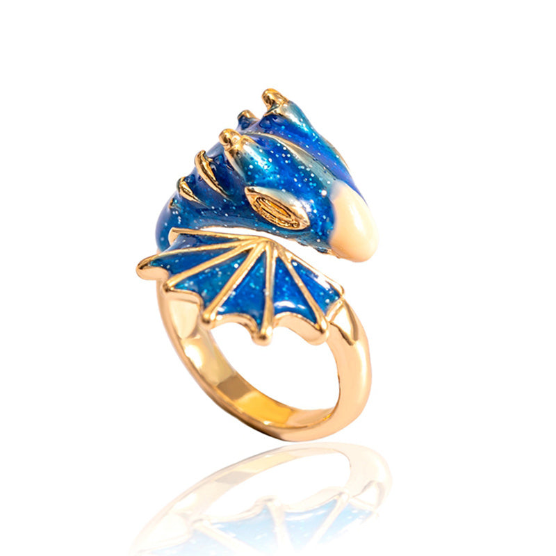 Boho Blue Green Pink Red Dragon Wing Adjustable Rings For Women