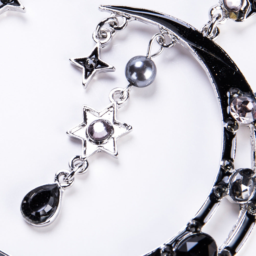 Exaggerated Temperament Drop Oil Diamond Earrings Moon