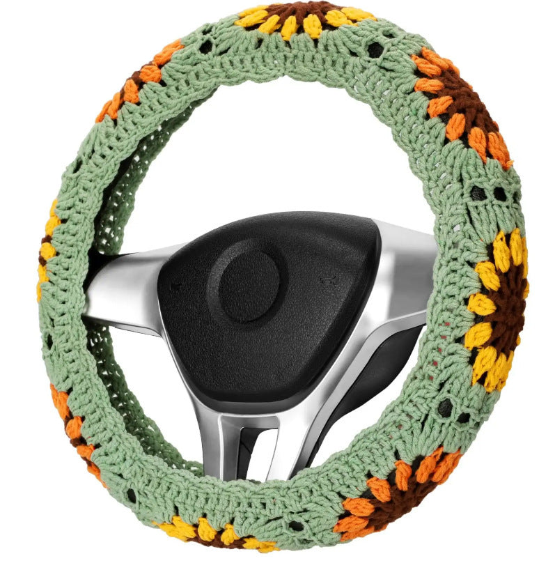 Car Interior Hand-crocheted Flower Steering Wheel Warm Non-slip Cover