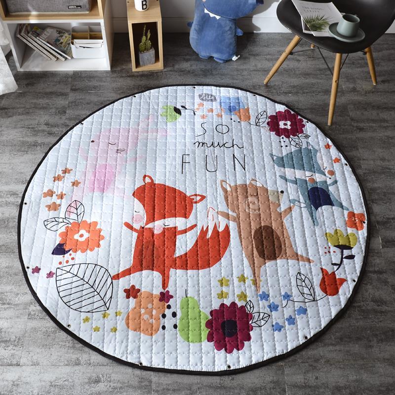 Round Fabric Baby Crawling Children's Play Mat, Toy Storage Blanket, Cotton Crawling Mat