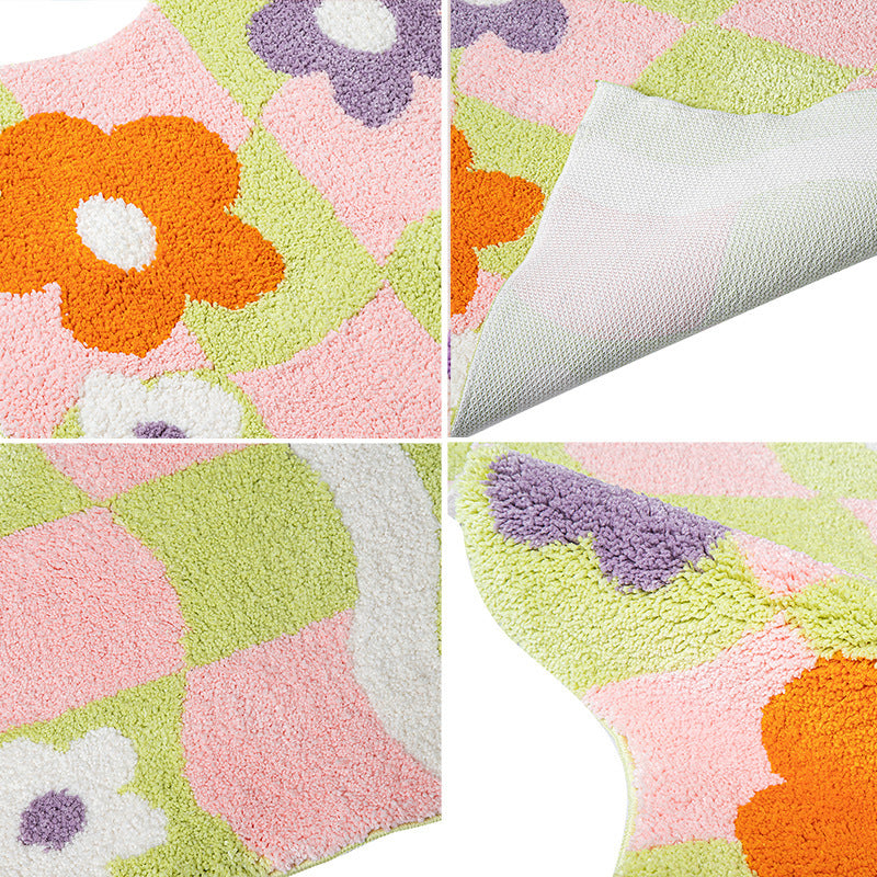 Wave Plaid Small Flower Tufted Carpet Non-slip Bathroom Step Mat Flocking Bedside Blanket