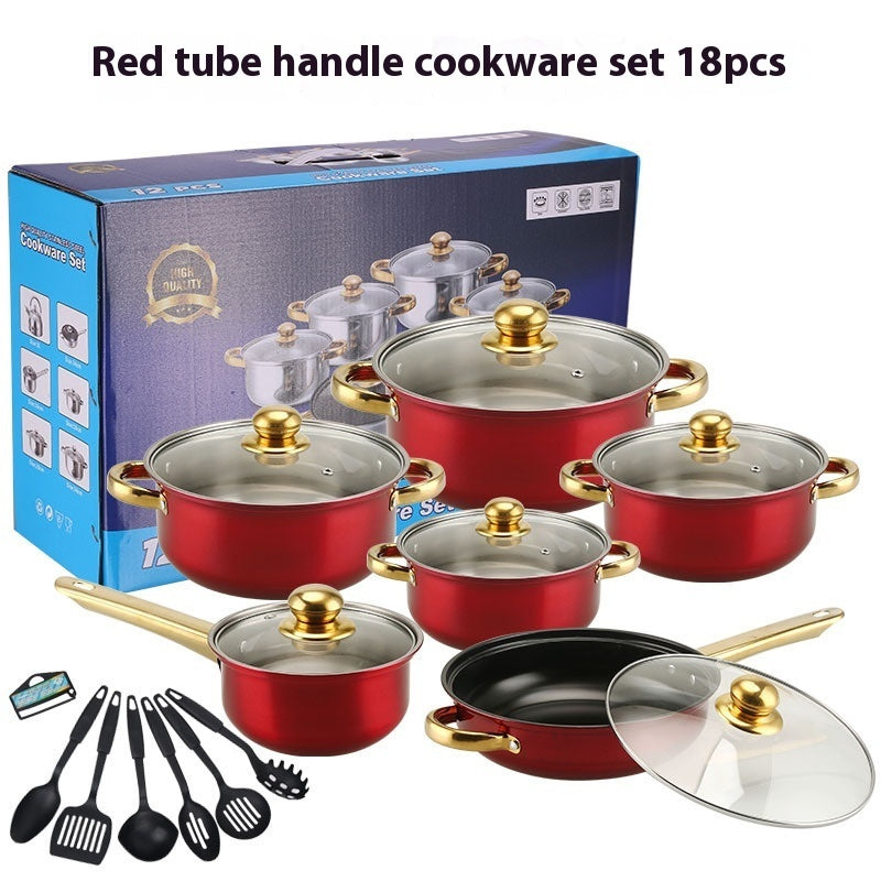 Stainless Steel Gold Handle Pot Set Non-stick Pan Stainless Pots Suit
