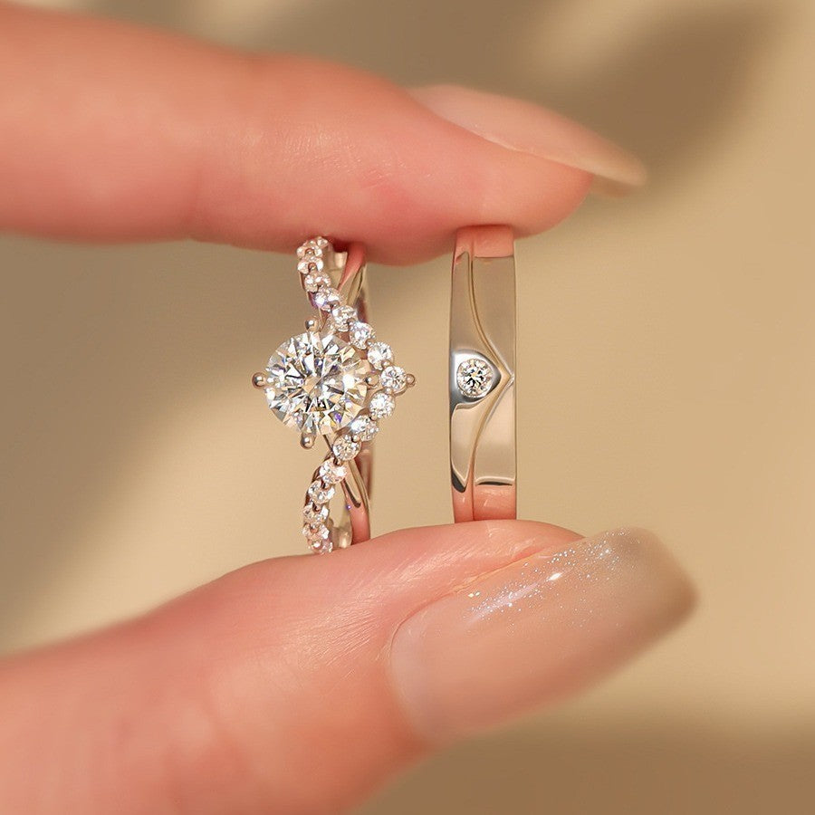 Crown Love One Pair Of Lovers Open Open S925 Silver Moissanite High Sense Couple Rings