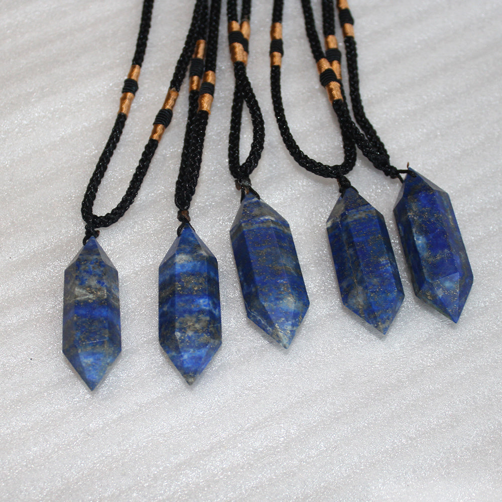 Lapis lazuli six-prism crystal pillar pendant