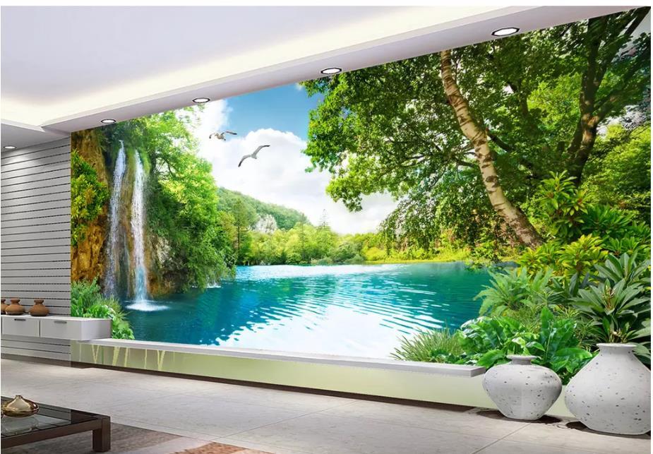 Papier peint pour murs 3D pour salon Paysage beau décor cascade fond de paysage
