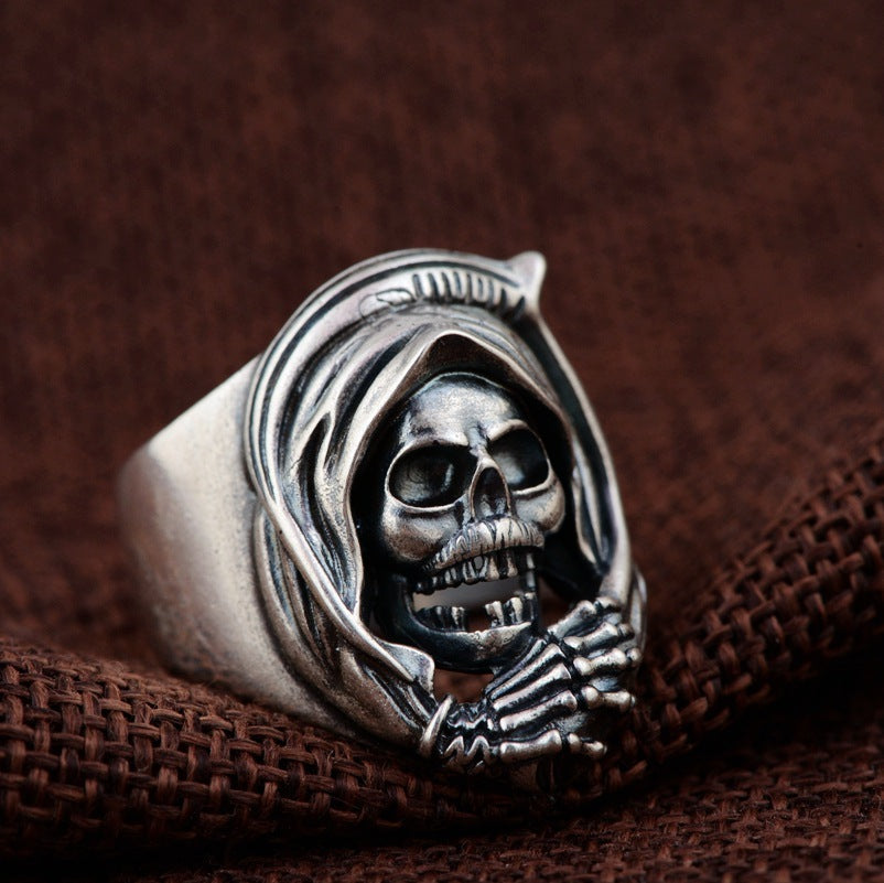 S925 Silver Vintage Style Men's Openwork Skull Ring