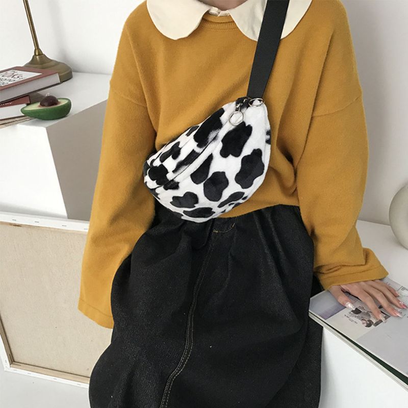 Cow plush all-match small chest bag