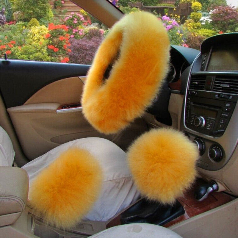 Pure Wool Car Steering Wheel Cover Three-piece Set