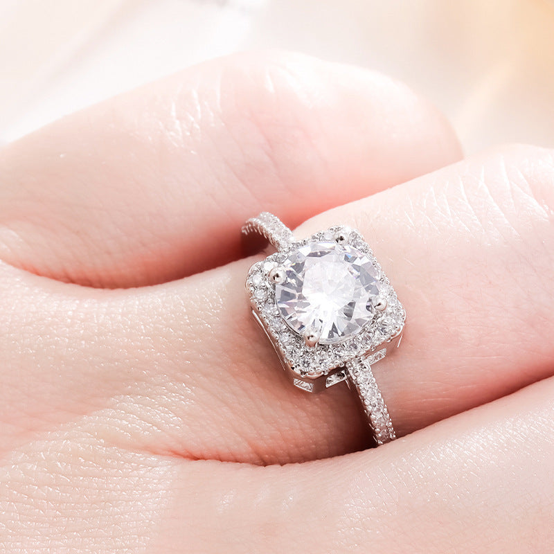 Square Sugar Diamond Wedding Ring Adjustable Ring Women
