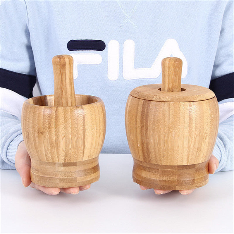Bamboo Bowl Garlic Press Grinder Crusher for Guacamole Kitchen Pepper Garlic Pressing Bowl Convenient