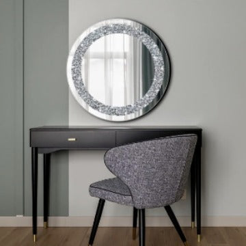 30cm European-style Light-luxury Round Diamond-encrusted Bathroom Mirror