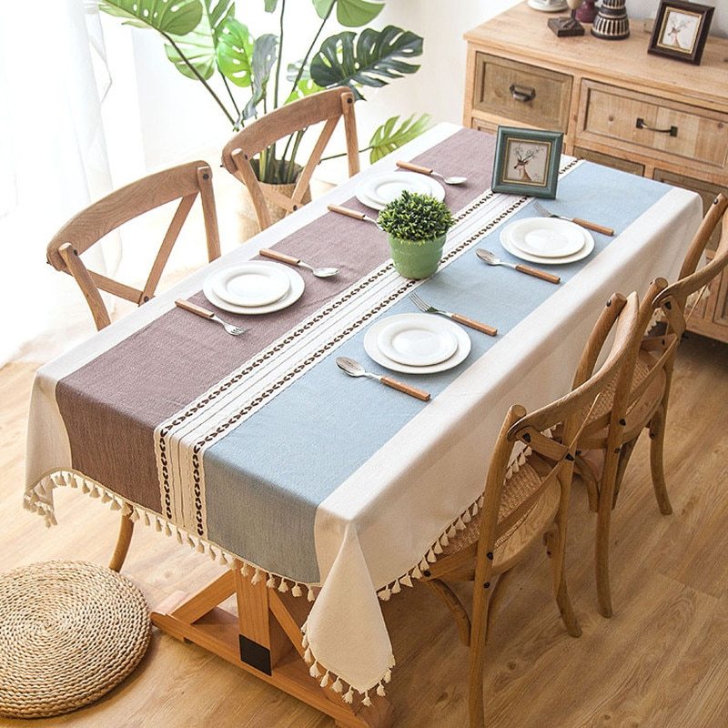 Nordic imitation cotton and linen tassel tablecloth