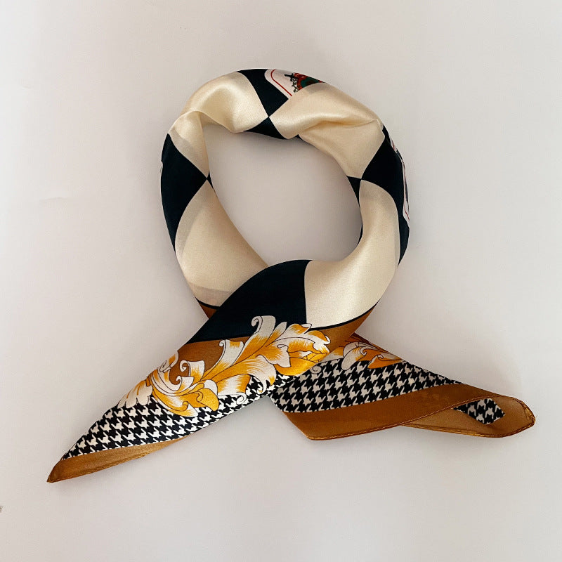 Silk Scarf Women's Spring And Summer New Fashion Professional All-match Printing Satin Silk Small Square Scarf Soft Scarf