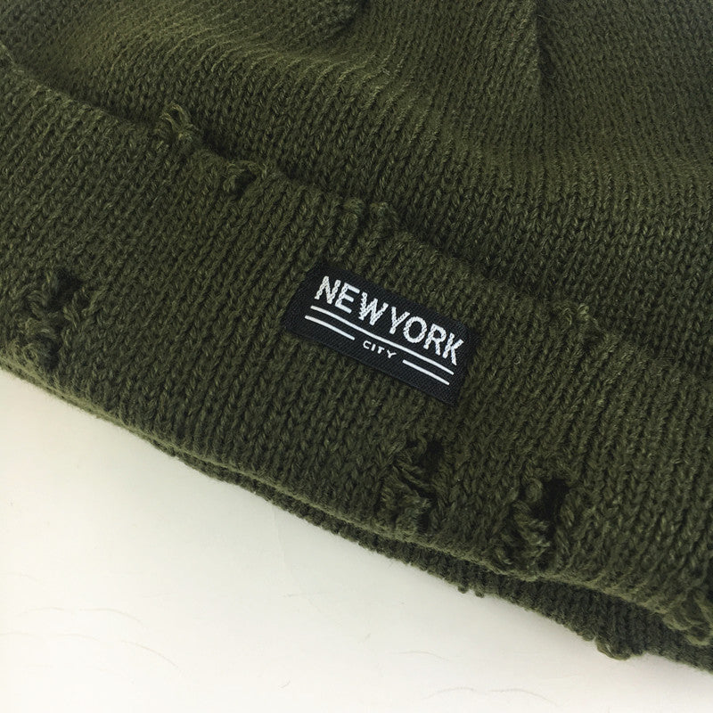 Fashion Patch Hole Knit Hat Ear Protection Toe Cap Cold Hat