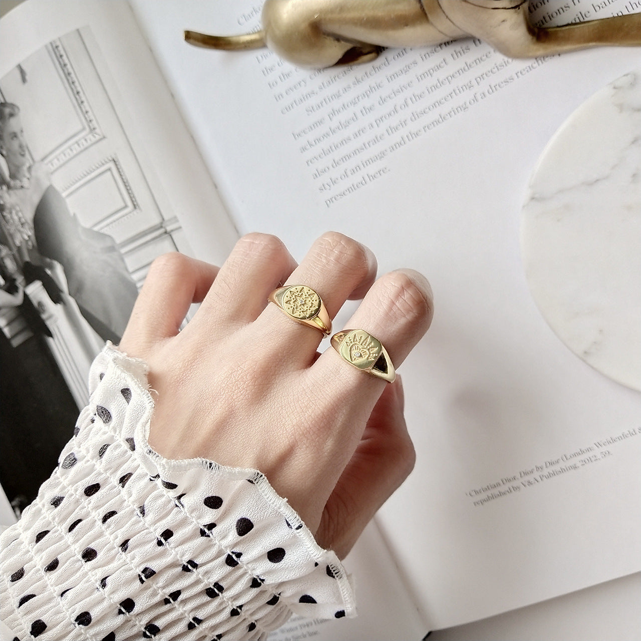 925 sterling silver Korean retro pattern ring female food ring ring joint ring