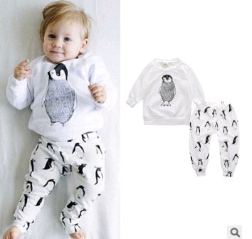 European and American baby clothes spring and autumn long-sleeved T-shirt letter print stripe set