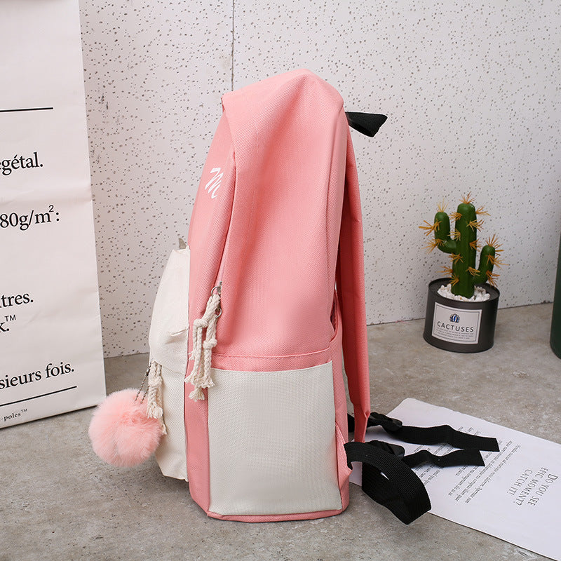 Harajuku Ulzzang Student Four-piece Canvas Backpack
