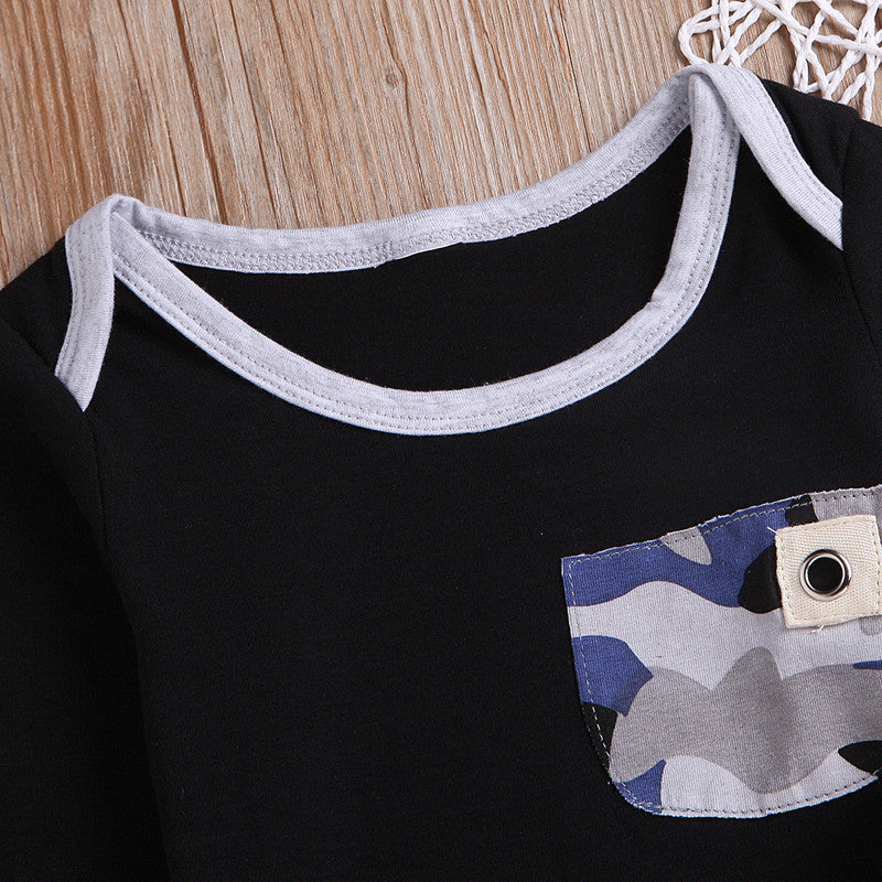 Three-Piece Children's Long-Sleeved Solid Color T-Shirt Camouflage Trousers Hat