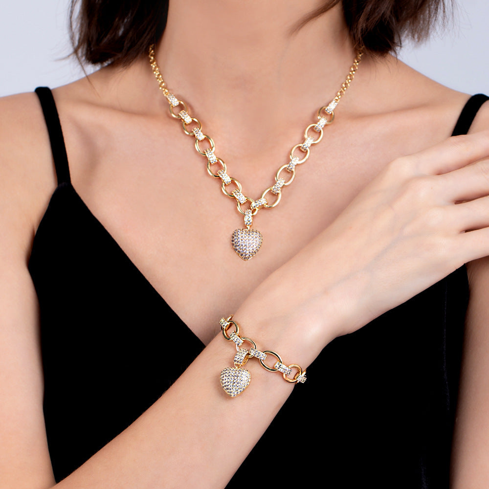 Heart-shaped necklace with heart pendant set